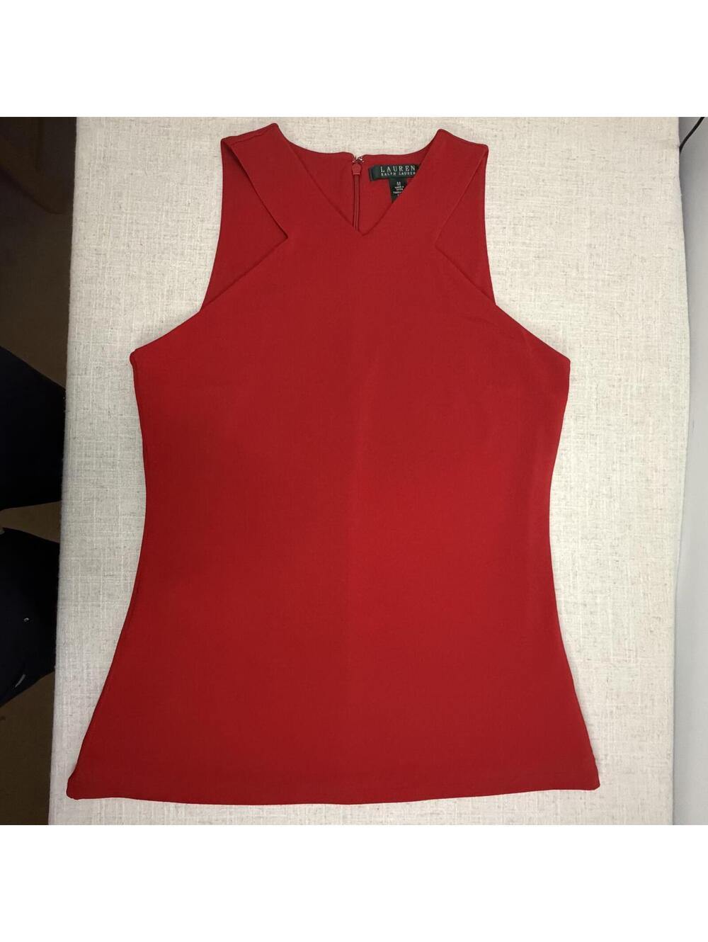 Lauren Ralph Lauren Red Sleeveless Cross Neck Blouse Top Medium - Picture 6 of 6